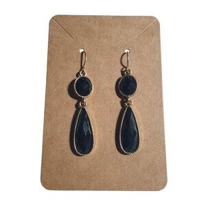Gold Tone Black Faceted Drop Earrings Oval Teardrop Dangle Lightweight Formal